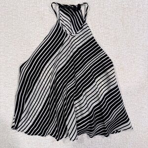 Zara Woman 100% Silk Black and White Striped Halter Cami